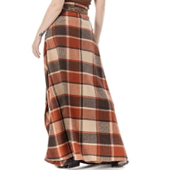Saia Feminina Zenz Western Longa Nomad Tecido Flanela Xadrez Marrom/Vermelho Ref: ZW0126048