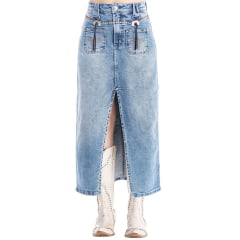 Saia Feminina Zenz Western Midi Farm Life Com Abertura Frontal E Tachinhas Fivela E Couro Preto Ref: ZW0325032-1608