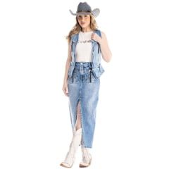 Saia Feminina Zenz Western Midi Farm Life Com Abertura Frontal E Tachinhas Fivela E Couro Preto Ref: ZW0325032-1608