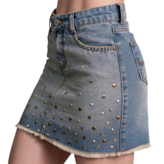 Saia Feminina Texas Farm Jeans Dust Road Curta Com Aplicações Ref: SJ002