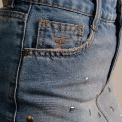 Saia Feminina Texas Farm Jeans Dust Road Curta Com Aplicações Ref: SJ002