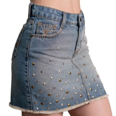Saia Feminina Texas Farm Jeans Dust Road Curta Com Aplicações Ref: SJ002