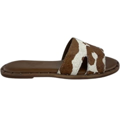 Sandália Rasteirinha Feminina Zenz Western Lariat Couro Pelo Marrom Brown Respingado REF:ZW0226081-1758