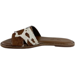 Sandália Rasteirinha Feminina Zenz Western Lariat Couro Pelo Marrom Brown Respingado REF:ZW0226081-1758
