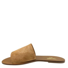 Sandália Rasteirinha Zenz Western Couro Camurça Caramelo Bordado Florão Ref: ZW0325070-1910