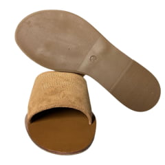 Sandália Rasteirinha Zenz Western Couro Camurça Caramelo Bordado Florão Ref: ZW0325070-1910