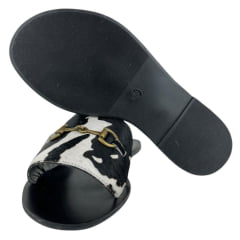 Sandália Rasteirinha Zenz Western Couro Pelo Vaca Preto E Branco Com Bridão Juanita Farm Ref: ZW0325071-1911
