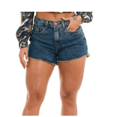 Shorts Feminino Buphallos Jeans Azul Manchado Com Bordado Lateral Buphallos Ref: BPL 1074