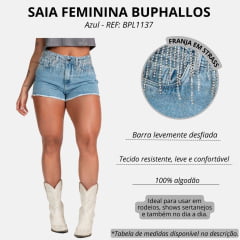 Shorts Feminino Buphallos Jeans Delavê Chuva De Strass Com Strass Na Cintura REF: BPL1137