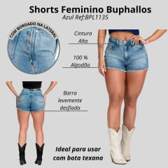 Shorts Feminino Buphallos Jeans Stonado Com Bordado Na Lateral Ref:BPL1135