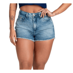 Shorts Feminino Buphallos Jeans Stonado Com Bordado Na Lateral Ref:BPL1135