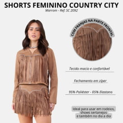 Shorts Feminino Country City Carol Marrom Com Franjas E Tachinhas Ref: SC 2092