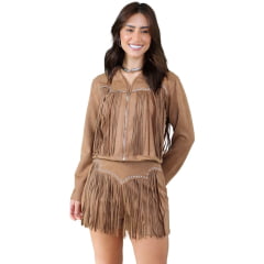 Shorts Feminino Country City Carol Marrom Com Franjas E Tachinhas Ref: SC 2092
