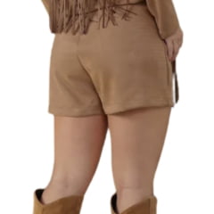 Shorts Feminino Country City Carol Marrom Com Franjas E Tachinhas Ref: SC 2092