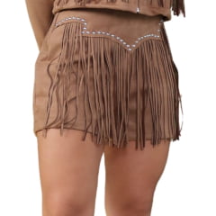 Shorts Feminino Country City Carol Marrom Com Franjas E Tachinhas Ref: SC 2092