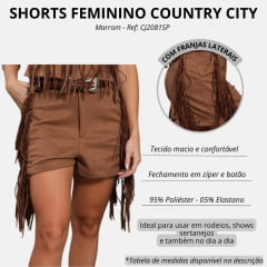 Shorts Feminino Country City Celina Marrom Com Franjas Ref: CJ2081SP