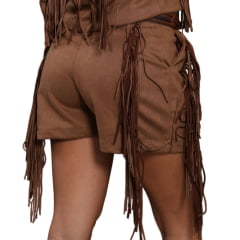 Shorts Feminino Country City Celina Marrom Com Franjas Ref: CJ2081SP