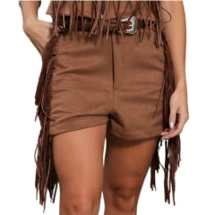 Shorts Feminino Country City Celina Marrom Com Franjas Ref: CJ2081SP