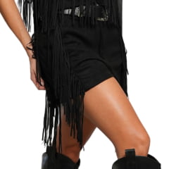 Shorts Feminino Country City Celina Preto Com Franjas Ref: CJ2081SP