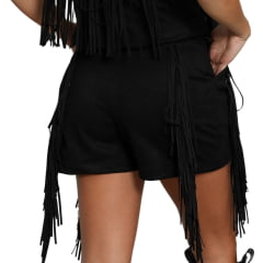 Shorts Feminino Country City Celina Preto Com Franjas Ref: CJ2081SP