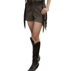 Shorts Feminino Country City Celina Verde Militar Com Franjas Ref: CJ2081V