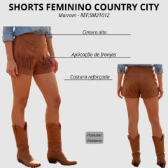 Shorts Feminino Country City Mariana Marrom Com Bolso E Franjas REF:SM21012