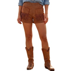 Shorts Feminino Country City Mariana Marrom Com Bolso E Franjas REF:SM21012