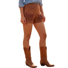 Shorts Feminino Country City Mariana Marrom Com Bolso E Franjas REF:SM21012