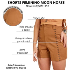 Shorts Feminino Moon Horse Carry Marrom Com Detalhes Em Pedraria Ref:01.11.453