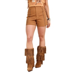 Shorts Feminino Moon Horse Carry Marrom Com Detalhes Em Pedraria Ref:01.11.453