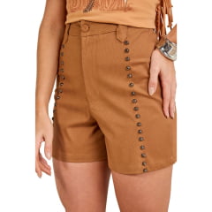 Shorts Feminino Moon Horse Carry Marrom Com Detalhes Em Pedraria Ref:01.11.453