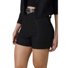 Shorts Feminino Moon Horse Mila Preto Com Costura Dourado Ref:0109364UN