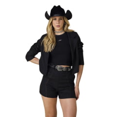 Shorts Feminino Moon Horse Mila Preto Com Costura Dourado Ref:0109364UN