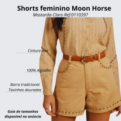 Shorts Feminino Moon Horse Mocca Tecido Mostarda Claro Com Detalhes Tachinhas Douradas Ref:0110397