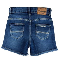 Shorts Feminino Texas Farm Jeans Azul Western Show Com Bordado De Flores Rosa Ref:SJF009