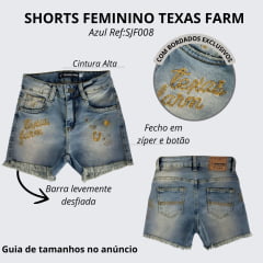 Shorts Feminino Texas Farm Jeans Médio Manchado Western Show Com Bordado Em Dourado Ref:SJF008