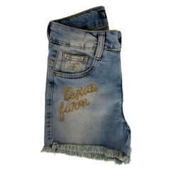 Shorts Feminino Texas Farm Jeans Médio Manchado Western Show Com Bordado Em Dourado Ref:SJF008