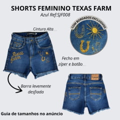 Shorts Feminino Texas Farm Jeans Western Show Com Bordado Em Dourado Ref:SJF007