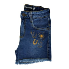 Shorts Feminino Texas Farm Jeans Western Show Com Bordado Em Dourado Ref:SJF007