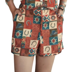 Shorts Feminino Turkese Bermuda Montana Tecido Estampado Colorido Ref:ST03601