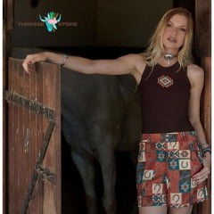 Shorts Feminino Turkese Bermuda Montana Tecido Estampado Colorido Ref:ST03601