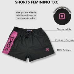 Shorts Feminino TXC Preto X-Sweat Com Logo Em Rosa Ref.23332