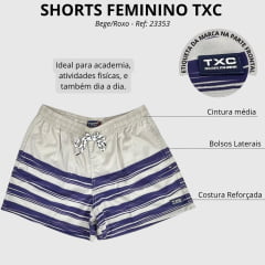 Shorts Feminino TXC X-Sweat Estampado Bege Roxo Com Saco Pra Guardar Ref:23353