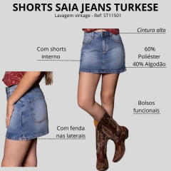 Shorts Saia Feminina Turkese Jeans Lavagem Víntage Ref: ST11501