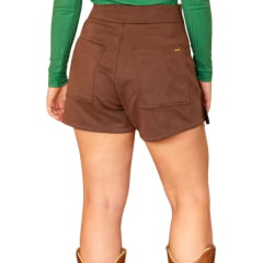 Shorts Saia Feminino West Dust Bella Camurça Chocolate Com Franja Ref SS 29751