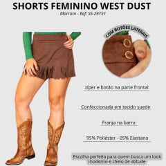 Shorts Saia Feminino West Dust Bella Camurça Chocolate Com Franja Ref SS 29751