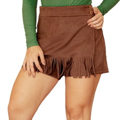 Shorts Saia Feminino West Dust Bella Camurça Chocolate Com Franja Ref SS 29751