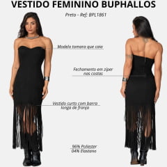Vestido Feminino Buphallos Curto Tomara Que Caia Preto Com Barra De Franjas - Ref:BPL1861