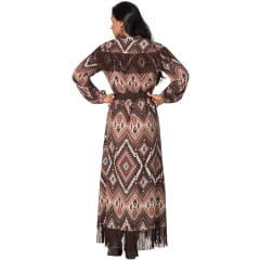 Vestido Feminino Buphallos Estampado Étnico Longo Franjas Manga Longa Ref:BPL1863