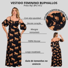 Vestido Feminino Buphallos Horses Longo Preto Estampado De Alças Manga Removível Ref:BPL1412
